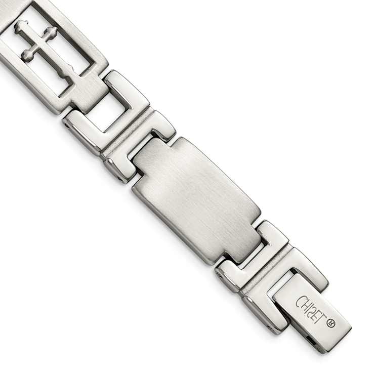 Stainless Steel Brushed and Polished Cross Bracelet
