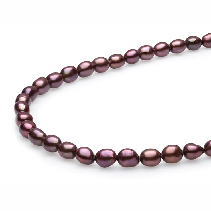 Mahogany Cultured Freshwater Pearl Rhodium Over Sterling Silver 17.5
Inch Strand