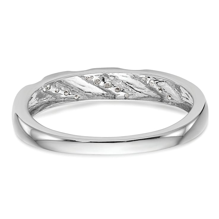 Rhodium Over 14K White Gold Diamond Trio Men's Wedding Band 0.03ctw