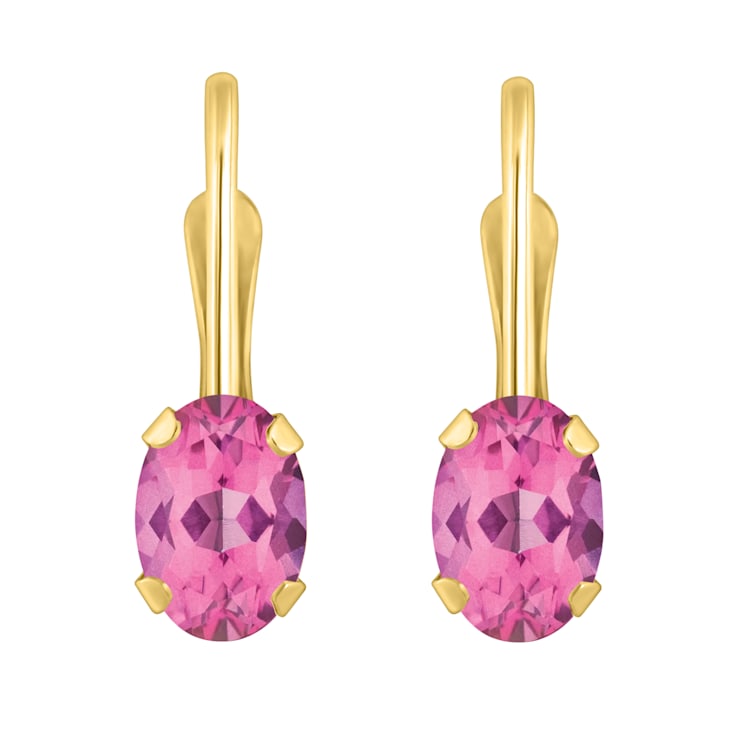 6x4mm Oval Pink Topaz 10k Yellow Gold Drop Earrings