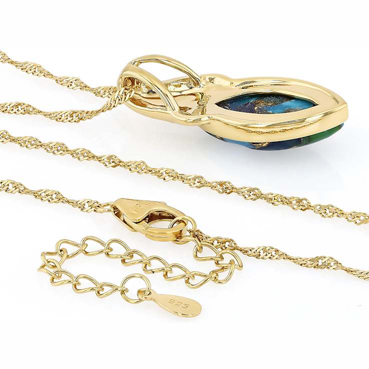 Mohave Turquoise Marquise Pendant Necklace In 18K Gold Over Sterling Silver