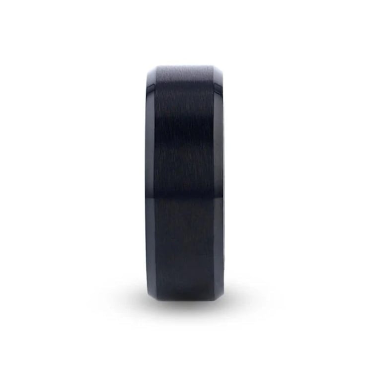 ELYSIAN Black Titanium Ring with Polished Beveled Edges and Brush
Finished Center 8mm