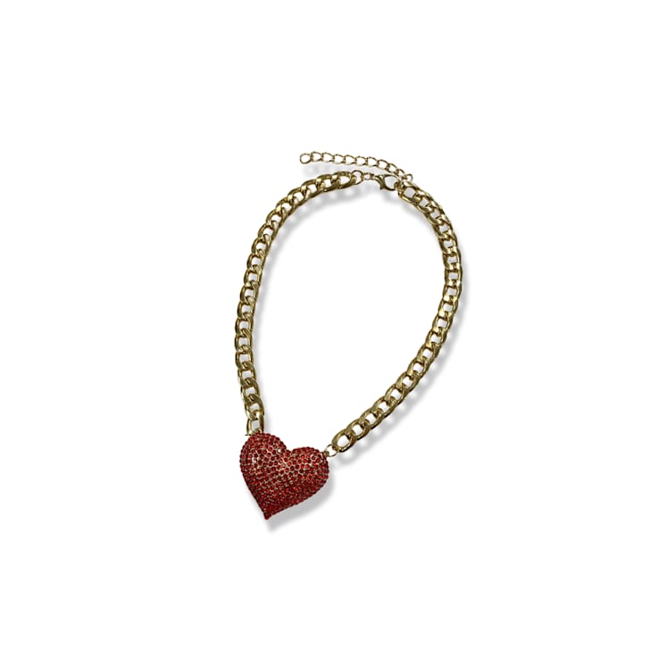 Red Crystal Gold Tone Center Heart Pendant Necklace.