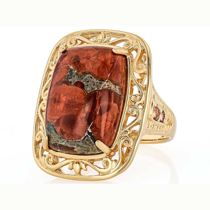 Peanut Obsidian Rectangular Cushion And Andalusite Ring In 18K Gold Over
Sterling Silver 0.21ctw