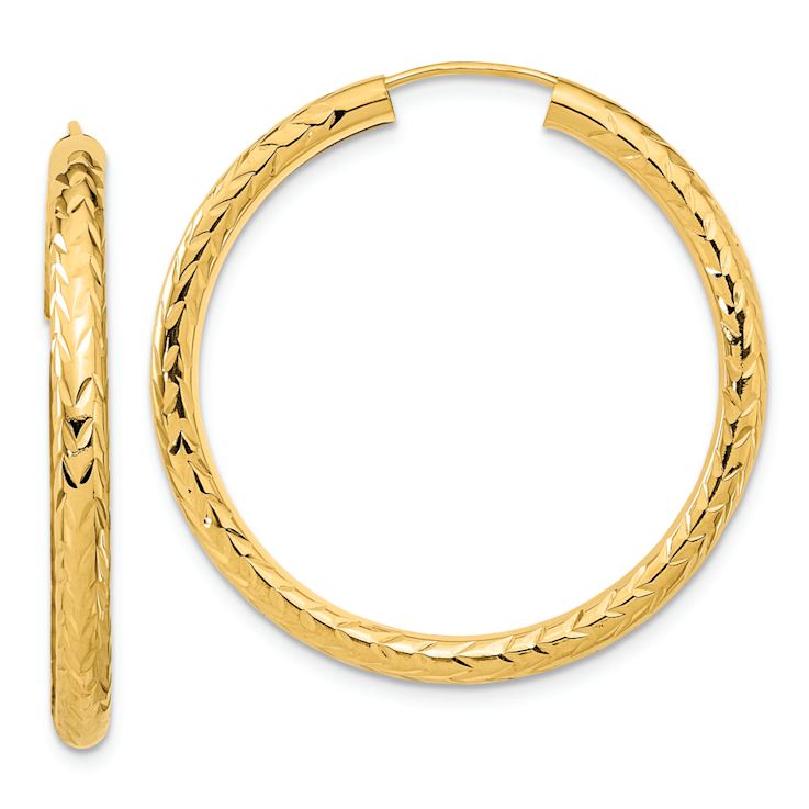 14k Yellow Gold Polished and Diamond-Cut 1 5/16" Endless Hoop Earrings