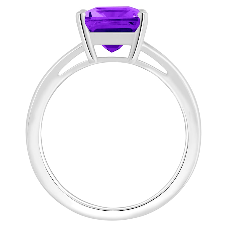 10x8mm Emerald Cut Amethyst Rhodium Over Sterling Silver Ring