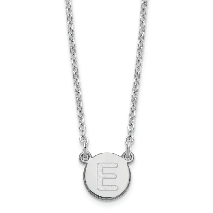 Rhodium Over Sterling Silver Tiny Circle Block Letter E Initial Necklace