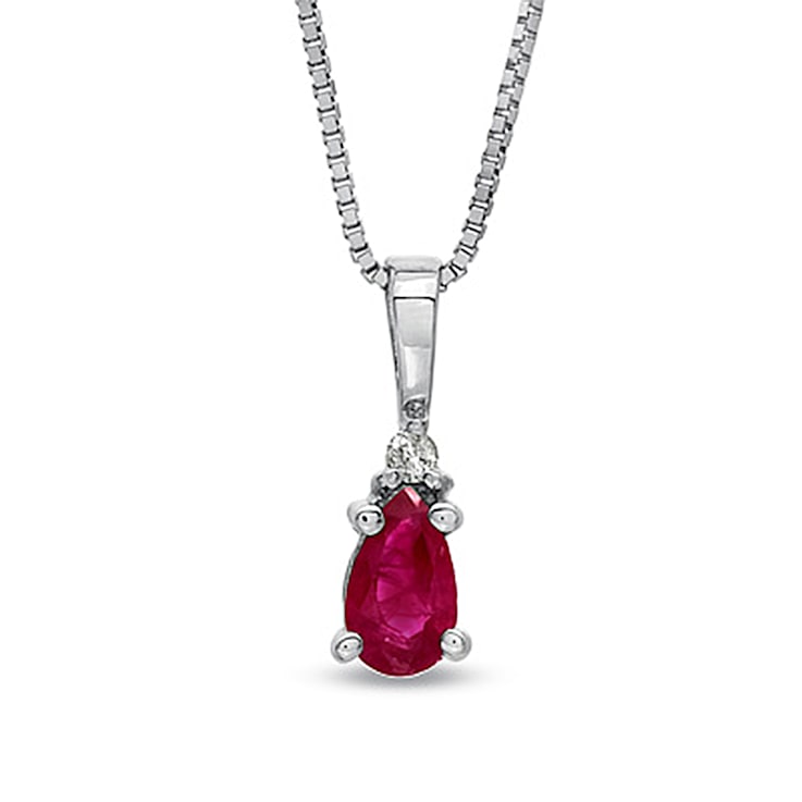 0.19ctw Pear Shaped Ruby and Round Diamond Accent Pendant 14k White Gold