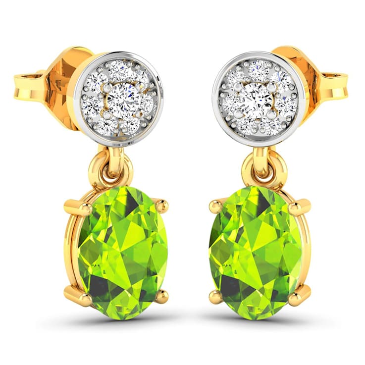 1.26ctw 14K Yellow Gold Oval Green Peridot and White Diamond Halo Earrings