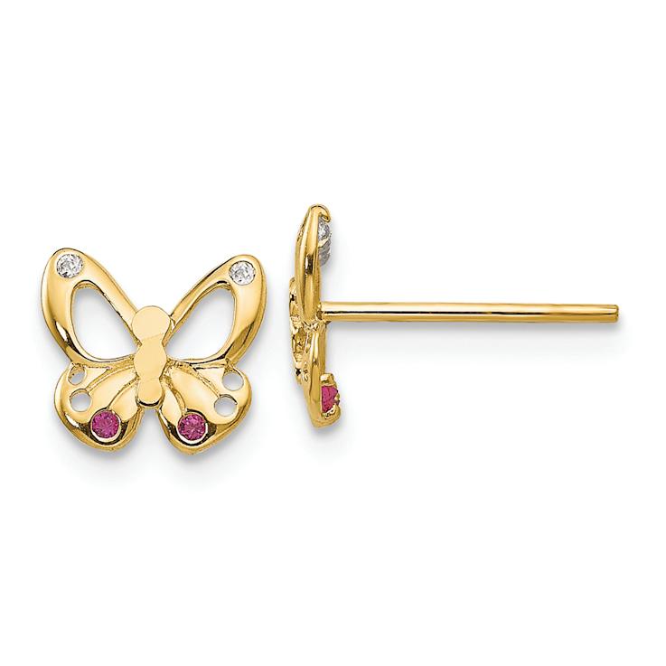 14k Yellow Gold Children's Cubic Zirconia Butterfly Stud Earrings