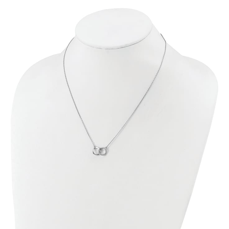 Rhodium Over Sterling Silver Cubic Zirconia Interlocking Ring Necklace