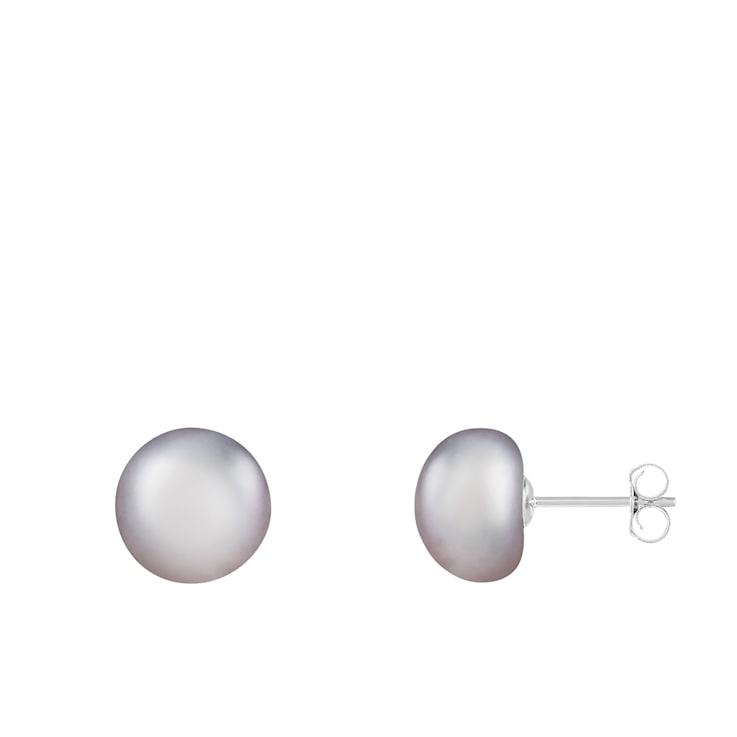 14k White Gold 9-10mm Gray Freshwater Pearl Stud Earrings