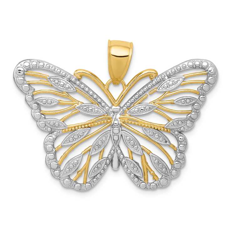 14K Two-tone Gold  Textured Butterfly Pendant