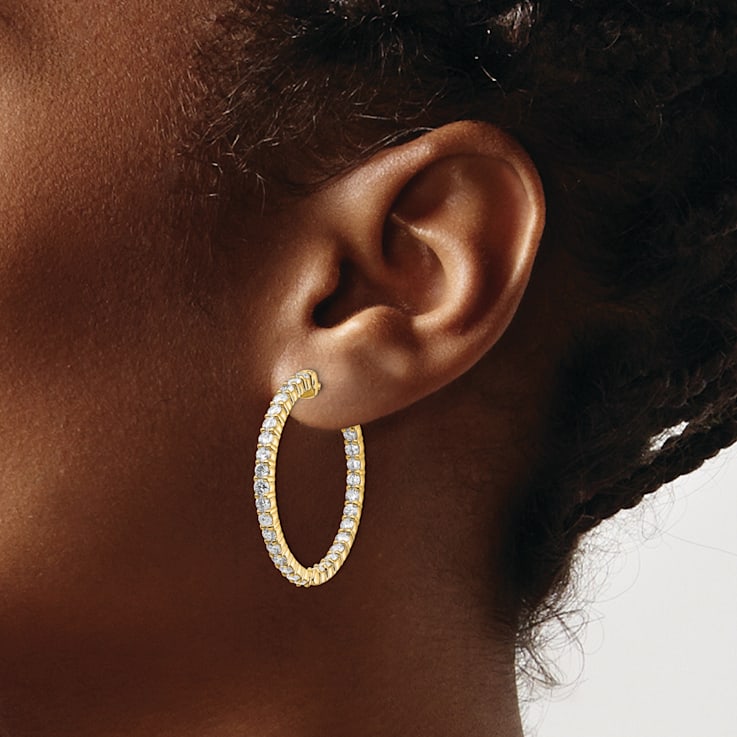 14K Yellow Gold 3ct. 2.30mm G H I True Light Moissanite Round Hoop with
Safety Clasp Earrings