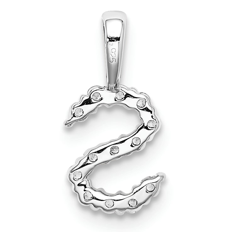 Rhodium Over 14K White Gold Lab Grown Diamond Letter S Initial Pendant
