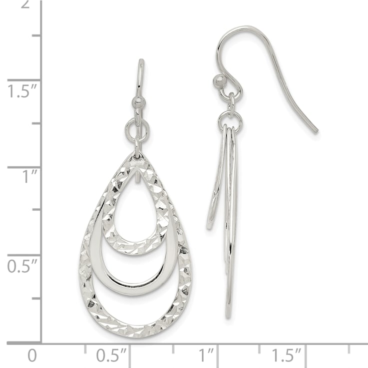 Sterling Silver Polished and Diamond-cut Triple Teardrop