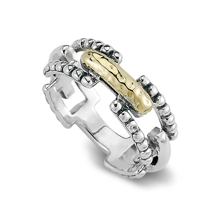 Paperclip Design Open Ring In Sterling Silver And 18K Gold