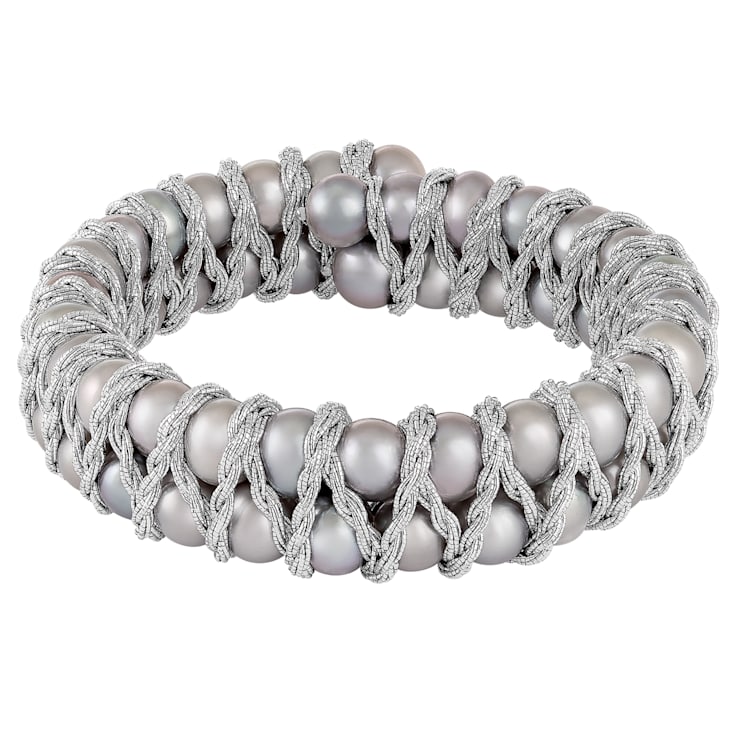 7-8mm Gray Cultured Freshwater Pearl Silver  Bracelet