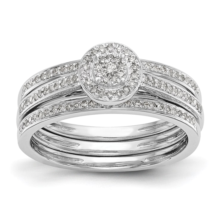 Rhodium Over 14K White Gold Lab Grown Diamond Cluster Engagement Ring 0.185ctw