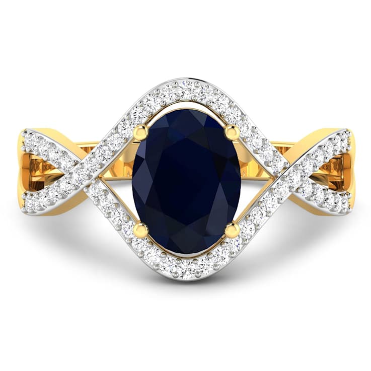 1.54ctw Blue Sapphire and Diamond 14K Yellow Gold Halo Ring