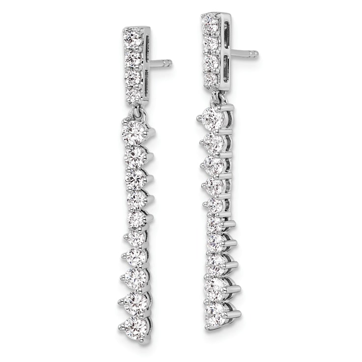 Rhodium Over 14K White Gold Lab Grown Diamond Post Dangle Earrings