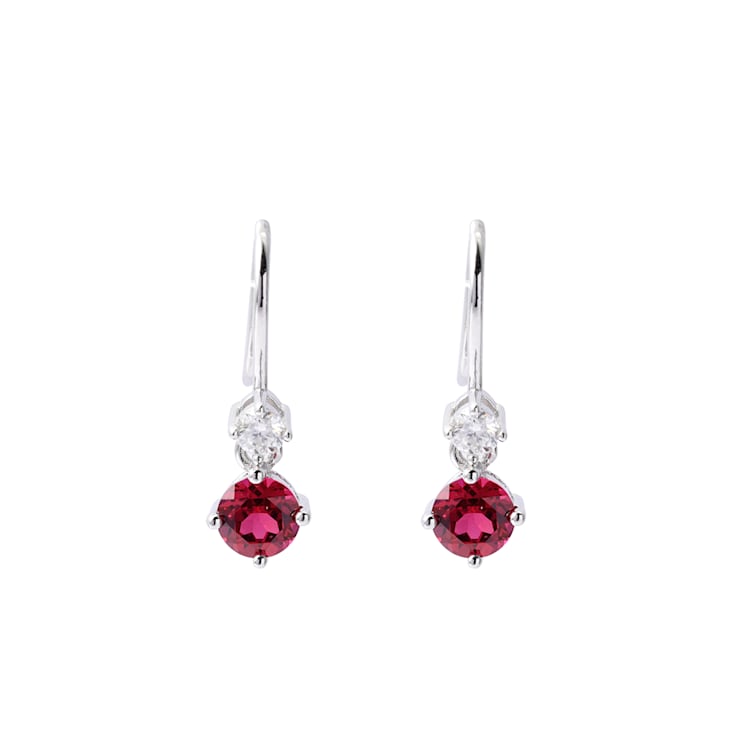 Red Lab Created Ruby With Moissanite Accents Rhodium Over Silver Dangle Earrings