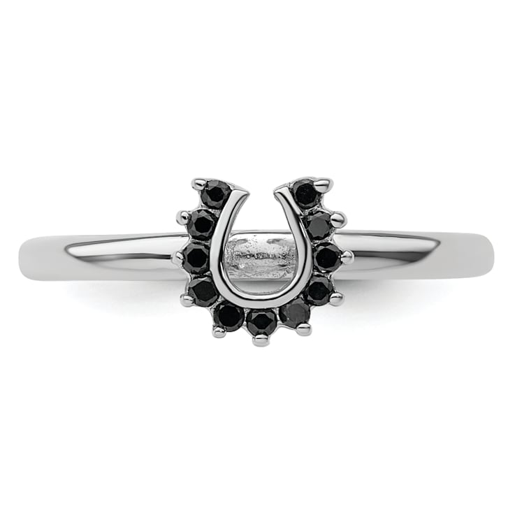 Rhodium Over Sterling Silver Stackable Expressions Diamond Horseshoe
Ring 0.11ctw