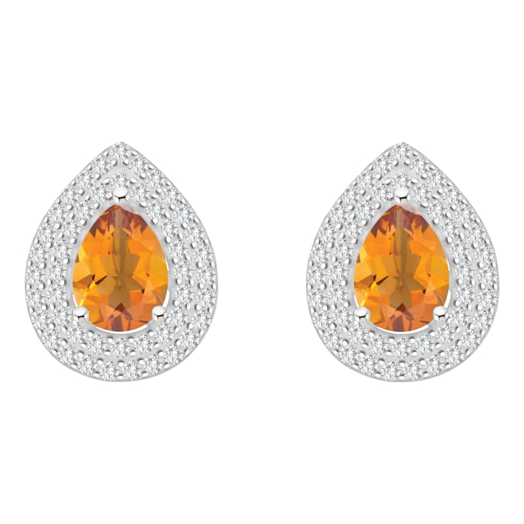 8x5mm Pear Shape Citrine And White Topaz Rhodium Over Sterling Silver
Double Halo Stud Earrings