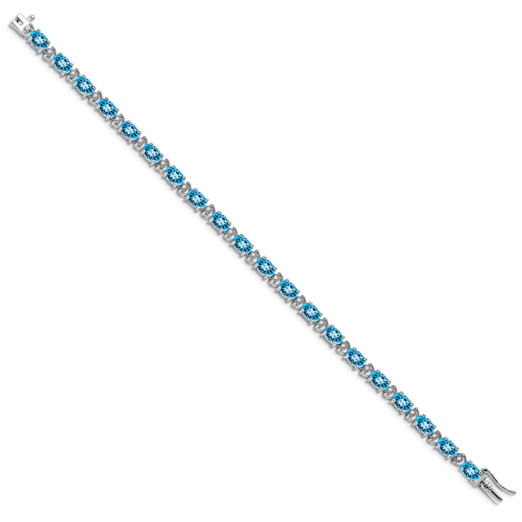 Rhodium Over 14k White Gold Oval Blue Topaz and Diamond Bracelet