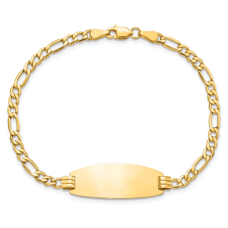 14k Yellow Gold Oval ID Figaro Link Bracelet