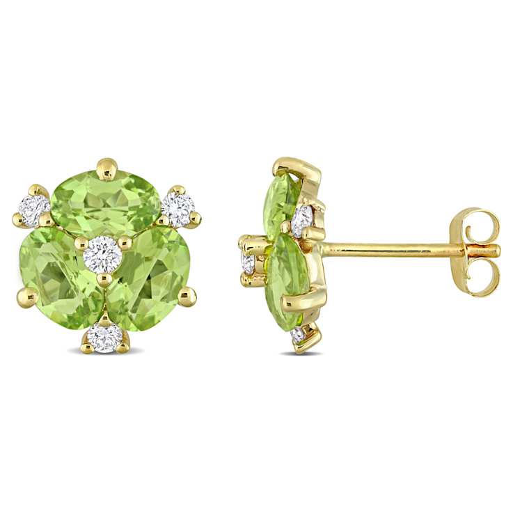 Peridot and Diamond 14K Yellow Gold Earrings 3.04ctw