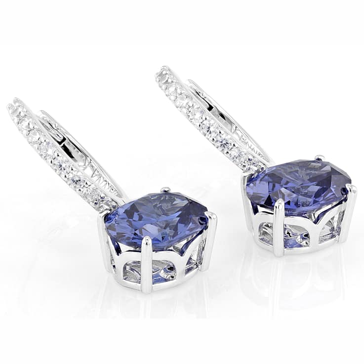 Blue And White CZ Earrings In Platinum-Enhanced Sterling Silver 8.76ctw