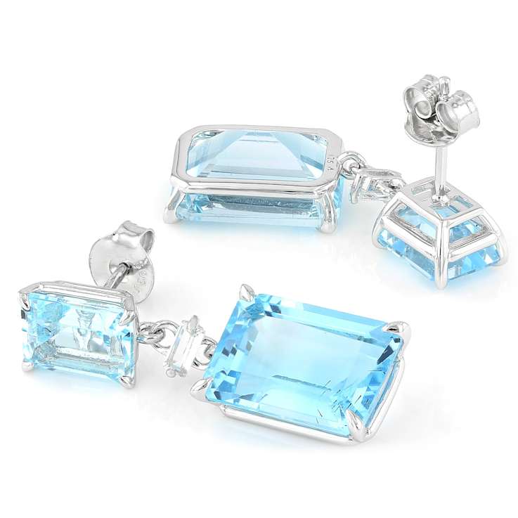 Sky Blue Topaz Rectangular Dangle Earrings In Sterling Silver