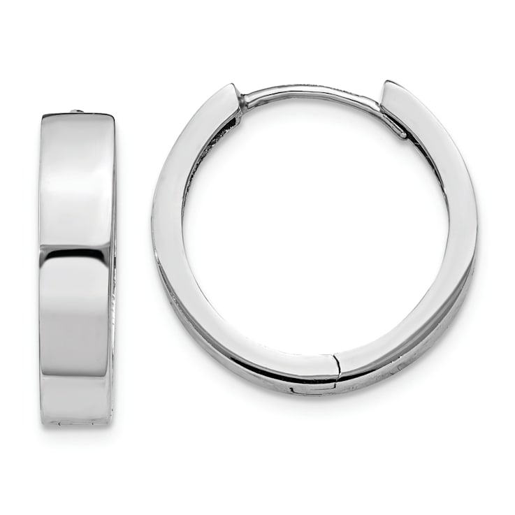 Rhodium Over 14k White Gold 9/16" Round Hinged Hoop Earrings