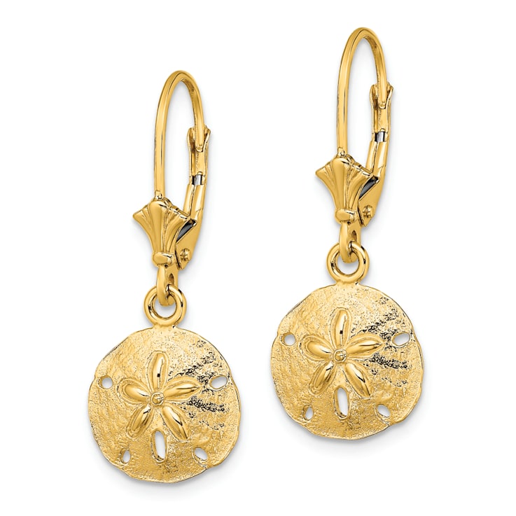 14k Yellow Gold Polished Sand Dollar Dangle Earrings