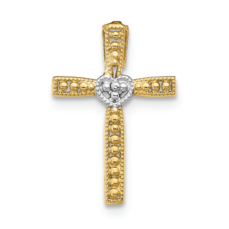 14k Two-tone Gold Textured Cross Pendant