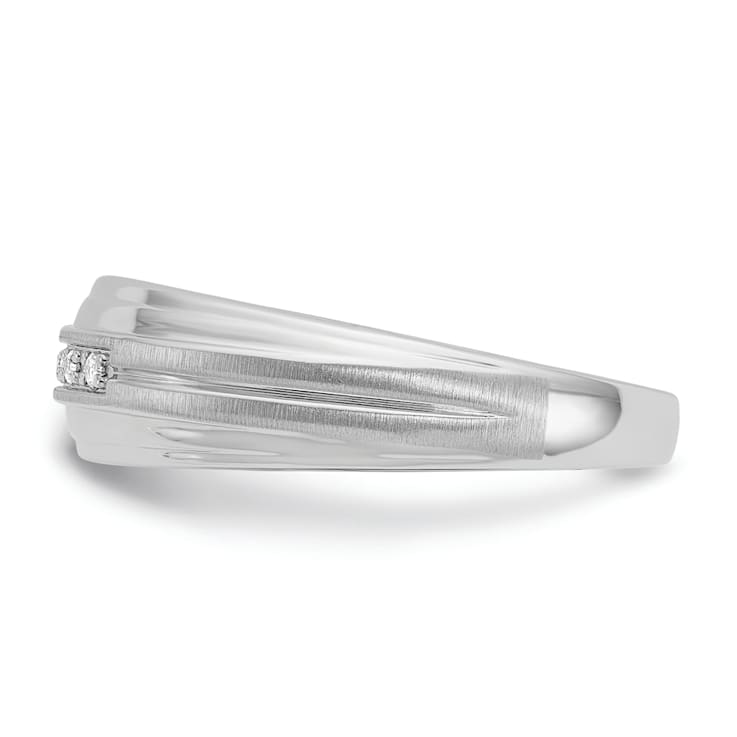 Rhodium Over 10K White Gold Men's Polished, Satin and Grooved 5-Stone
Diamond Ring