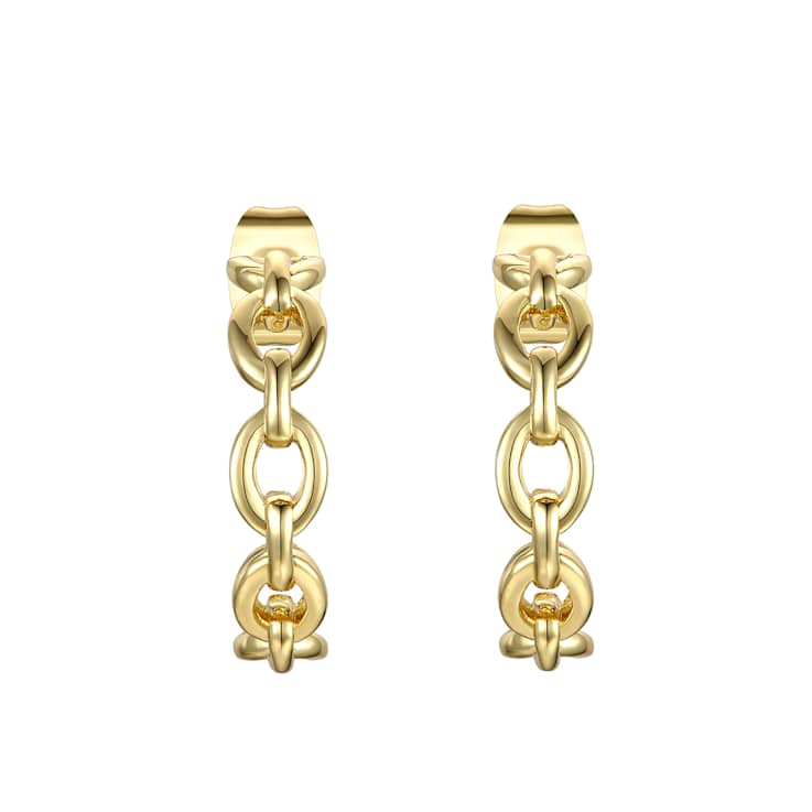 Chain Link C-Hoop Earrings In 14K Gold Over Brass