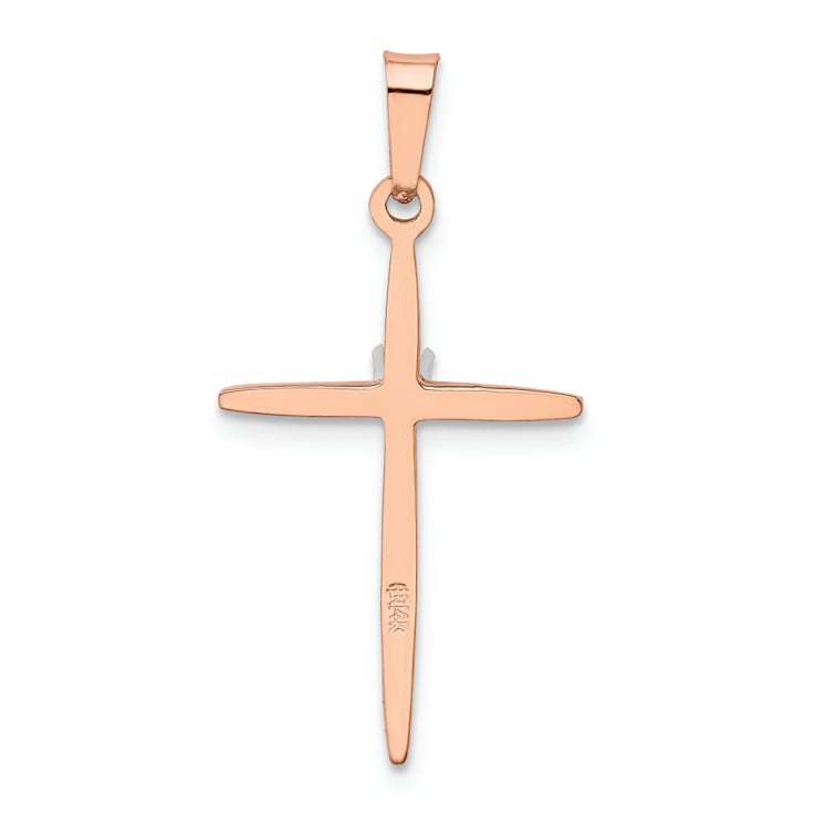 14k Rose Gold and Rhodium Over 14k Rose Gold Cross Pendant with Diamond
