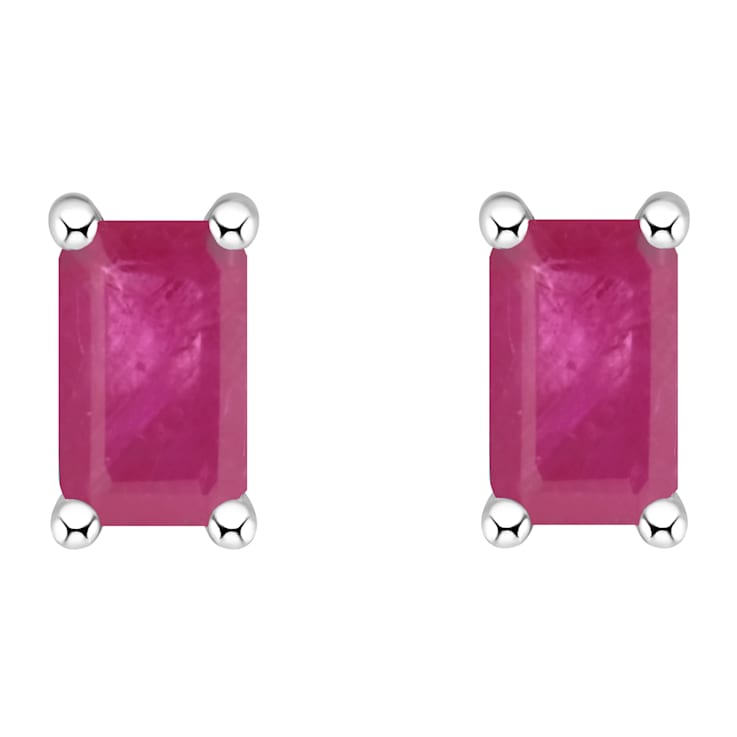 5x3mm Emerald Cut Ruby 14k White Gold Stud Earrings
