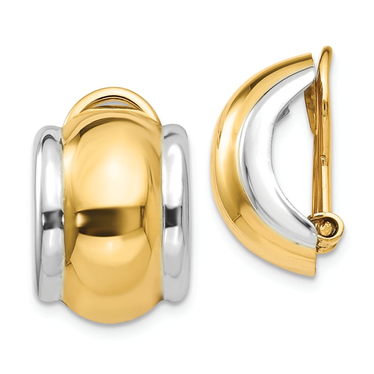14k Yellow Gold and Rhodium Over 14k Yellow Gold Non-pierced Stud Earrings
