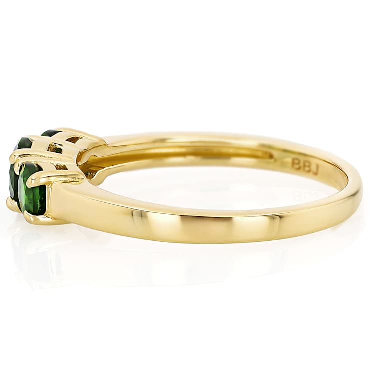 Chrome Diopside Three-Stone Ring In 18K Gold Over Sterling Silver 0.95ctw