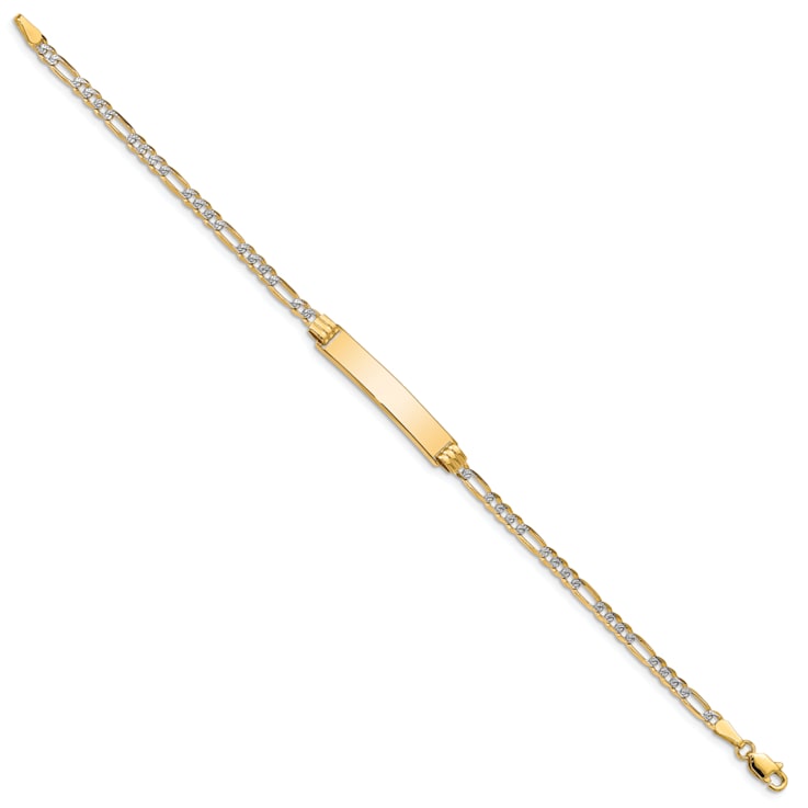 14k Yellow Gold and Rhodium Over 14k Yellow Gold Textured Pave Figaro
Link ID Bracelet
