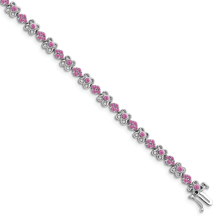 Rhodium Over 14k White Gold Lab Created Pink Sapphire Bracelet