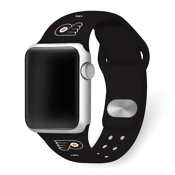 Gametime NHL Philadelphia Flyers Black Silicone Apple Watch Band
(42/44mm M/L). Watch not included.