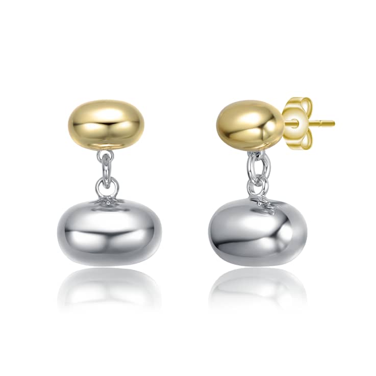 Two-Tone Double Bead And Chain Dangle Earrings In Rhodium And 14K Gold
Over Brass