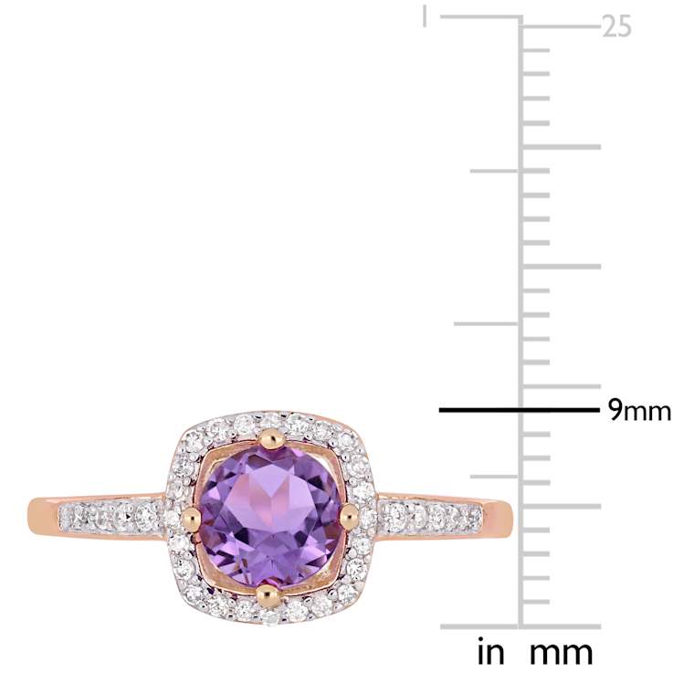 Amethyst and Diamond 10K Rose Gold Halo Ring 0.79ctw