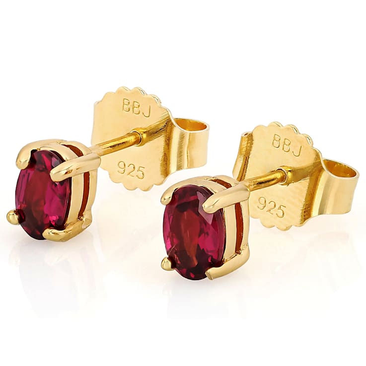 Grape Color Garnet Oval Stud Earrings In 18K Gold Over Sterling Silver 1.02ctw