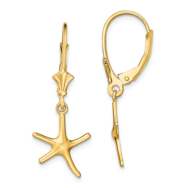 14k Yellow Gold Mini Dancing Starfish Dangle Earrings