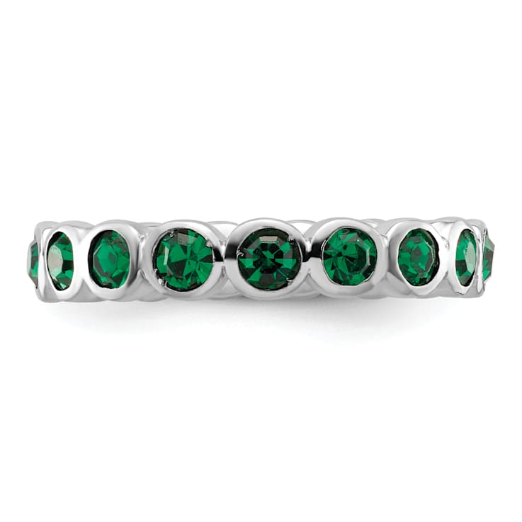 Sterling Silver Stackable Expressions Green Crystal Ring